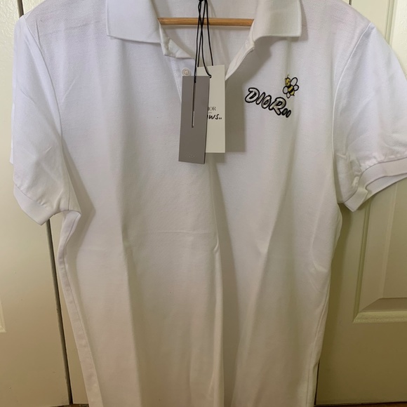 DIOR X KAWS White Bumble Bee Cotton Polo Shirt XL - Picture 5 of 5